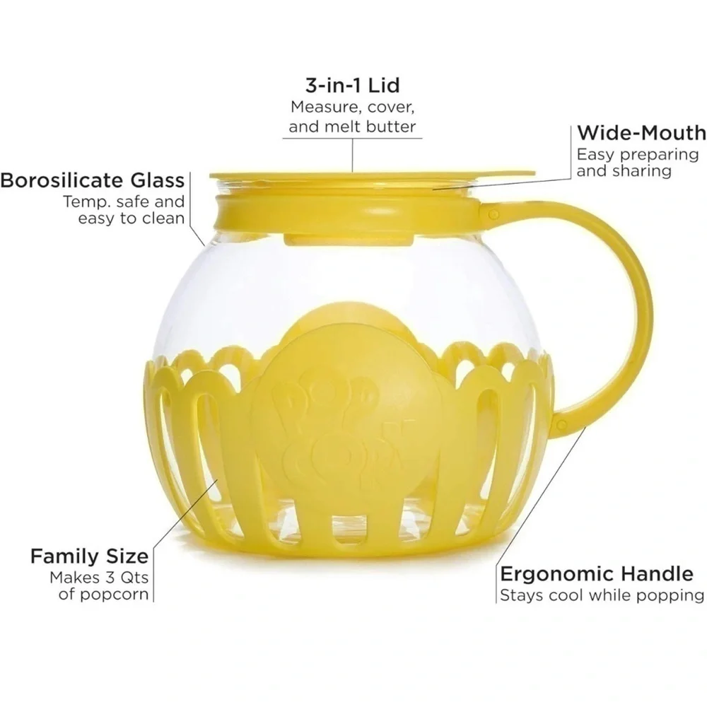 Ecolution Patented Micro-Pop Microwave Popcorn Popper Temperature Safe Glass